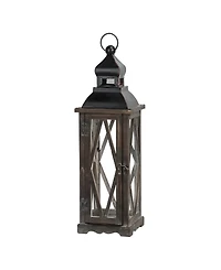 Glitzhome Set of 2  Black Farmhouse Wooden Lanterns With Diamond Window Frame