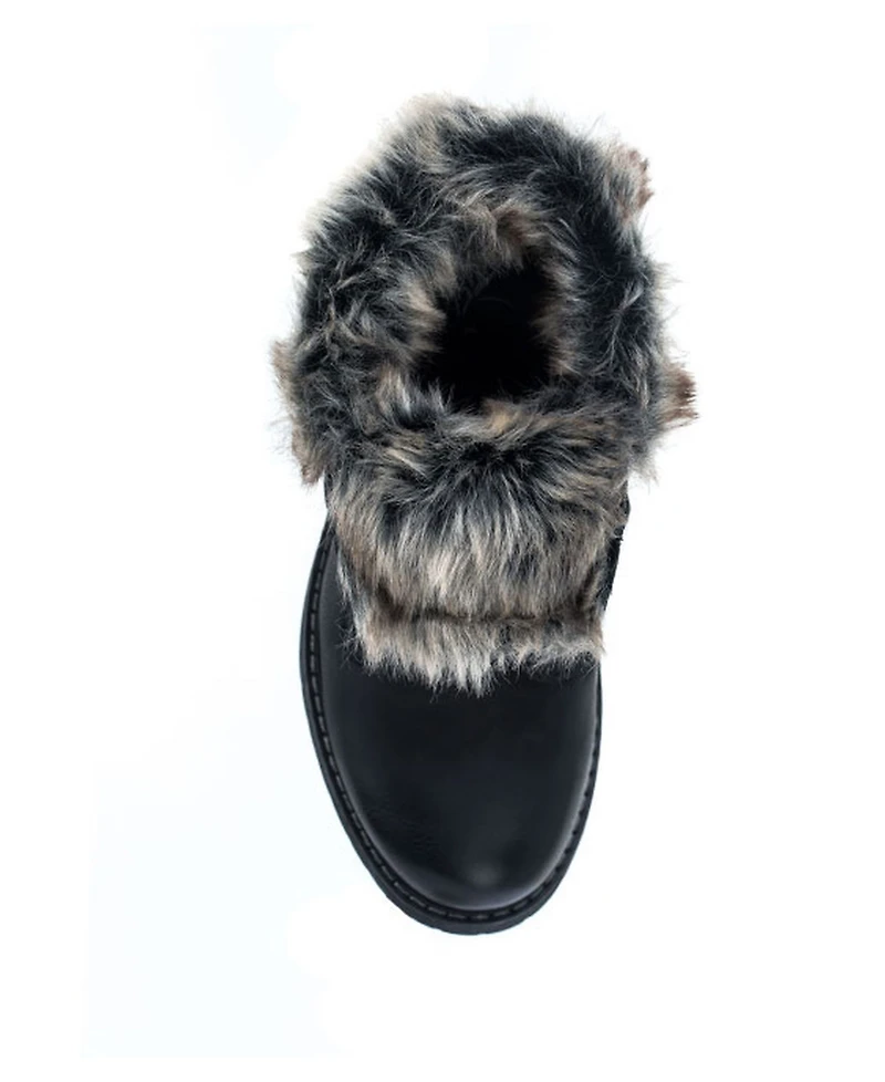 Gc Shoes Women's Trudie Faux Fur Collar Lace Up Combat Booties