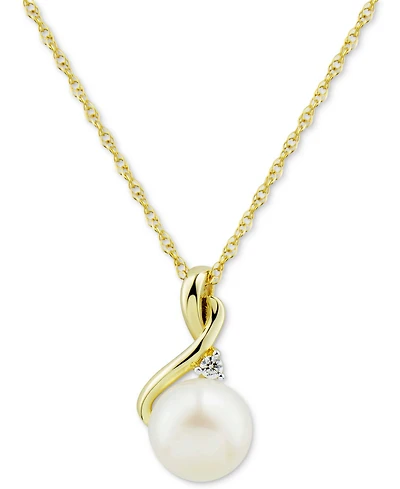 Cultured Freshwater Pearl (8mm) & Diamond (1/10 ct. t.w.) 18" Pendant Necklace in 10k Gold