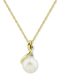 Cultured Freshwater Pearl (8mm) & Diamond (1/10 ct. t.w.) 18" Pendant Necklace in 10k Gold