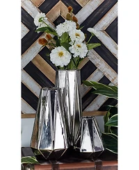 CosmoLiving by Cosmopolitan Set of 3 Silver Stoneware Glam Vase, 7", 11", 15"
