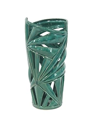 CosmoLiving by Cosmopolitan Green Stoneware Vase, 16 x 7 x 8