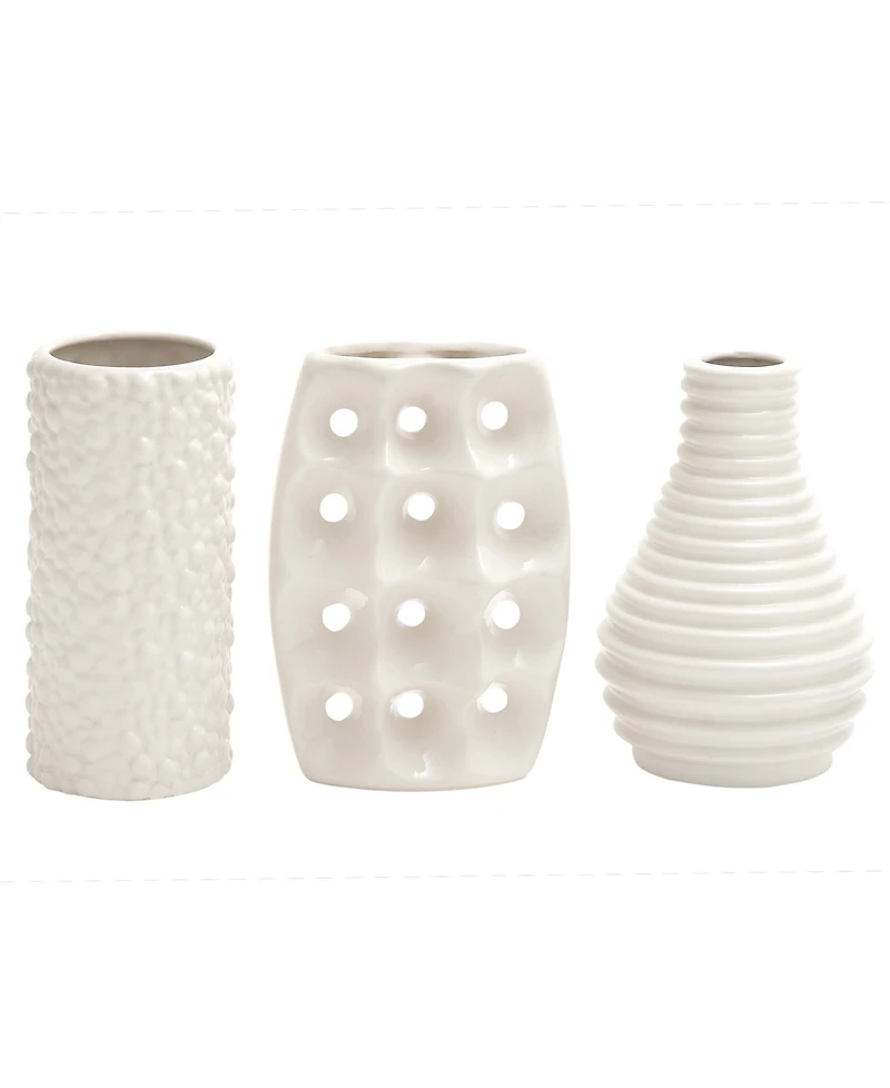 CosmoLiving by Cosmopolitan Set of 3 White Stoneware Modern Vase, 5" x 8"