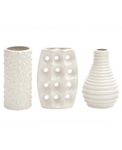 CosmoLiving by Cosmopolitan Set of 3 White Stoneware Modern Vase, 5" x 8"