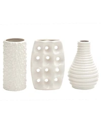 CosmoLiving by Cosmopolitan Set of 3 White Stoneware Modern Vase, 5" x 8"