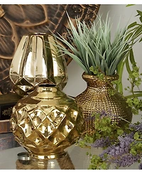 CosmoLiving by Cosmopolitan Set of 3 Gold Stoneware Glam Vase, 6" x 6"