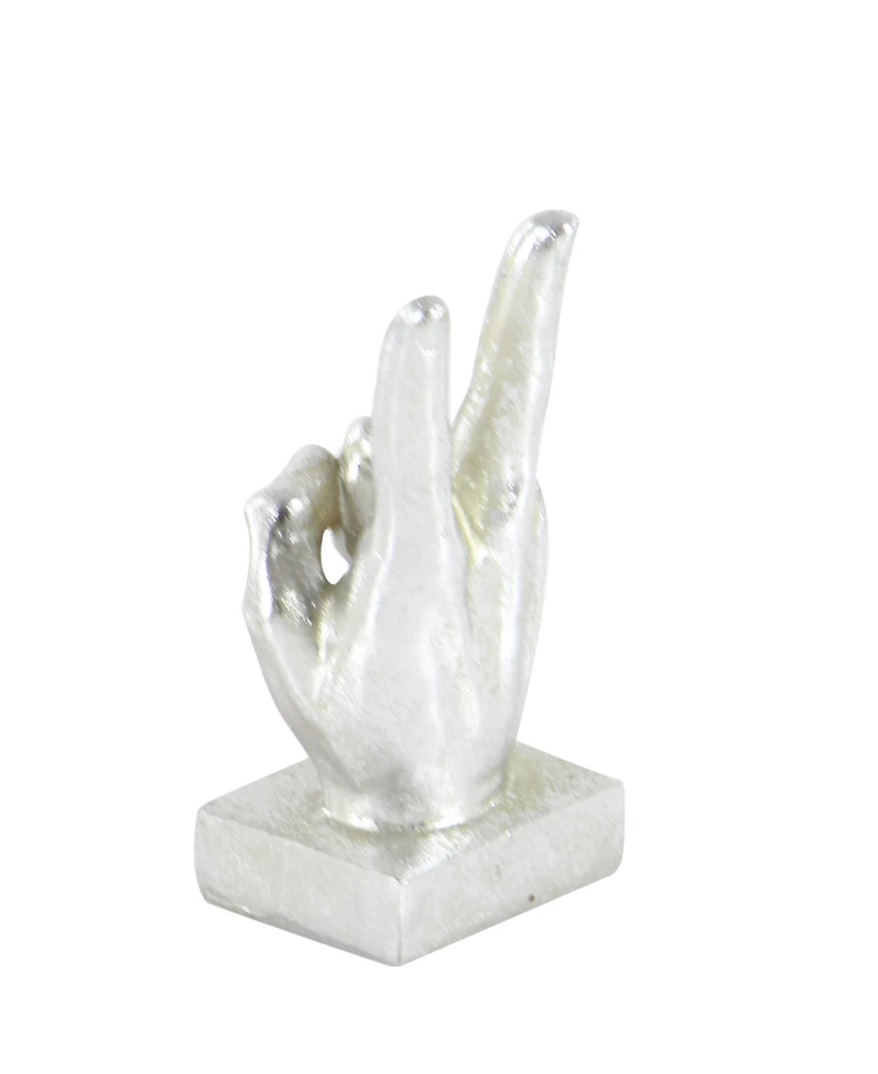 CosmoLiving by Cosmopolitan Set of 3 Silver Polystone Traditional Hand Sculpture, 7", 7", 6"