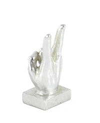 CosmoLiving by Cosmopolitan Set of 3 Silver Polystone Traditional Hand Sculpture, 7", 7", 6"