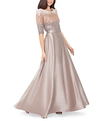 Betsy & Adam Embellished Satin Gown