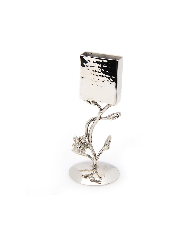 Havdalah Candle Holder with Jeweled Flower - Silver