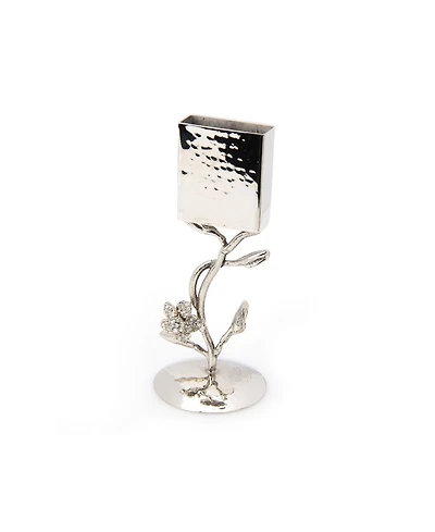 Havdalah Candle Holder with Jeweled Flower - Silver