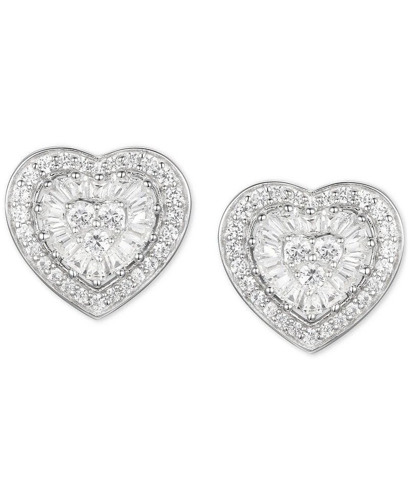 Diamond Baguette Heart Stud Earrings (1/2 ct. t.w.) 14k Gold , White or Rose