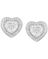 Diamond Baguette Heart Stud Earrings (1/2 ct. t.w.) 14k Gold , White or Rose