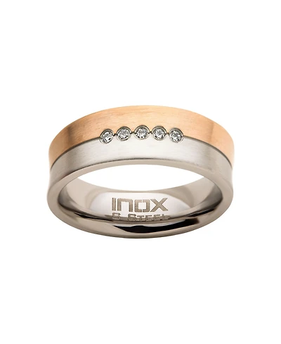 Men's Steel Rose Gold-Tone Plated 5 Piece Clear Diamond Ring