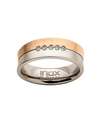Men's Steel Rose Gold-Tone Plated 5 Piece Clear Diamond Ring
