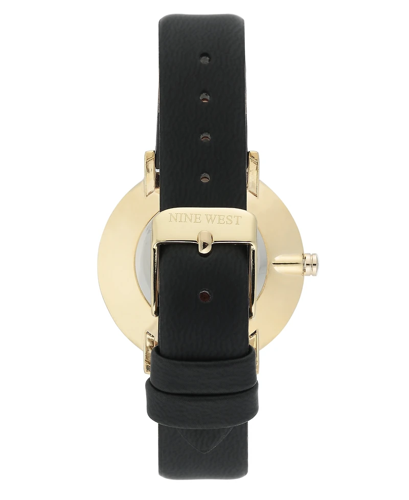 Nine West Women's Gold-Tone and Black Strap Watch, 36mm