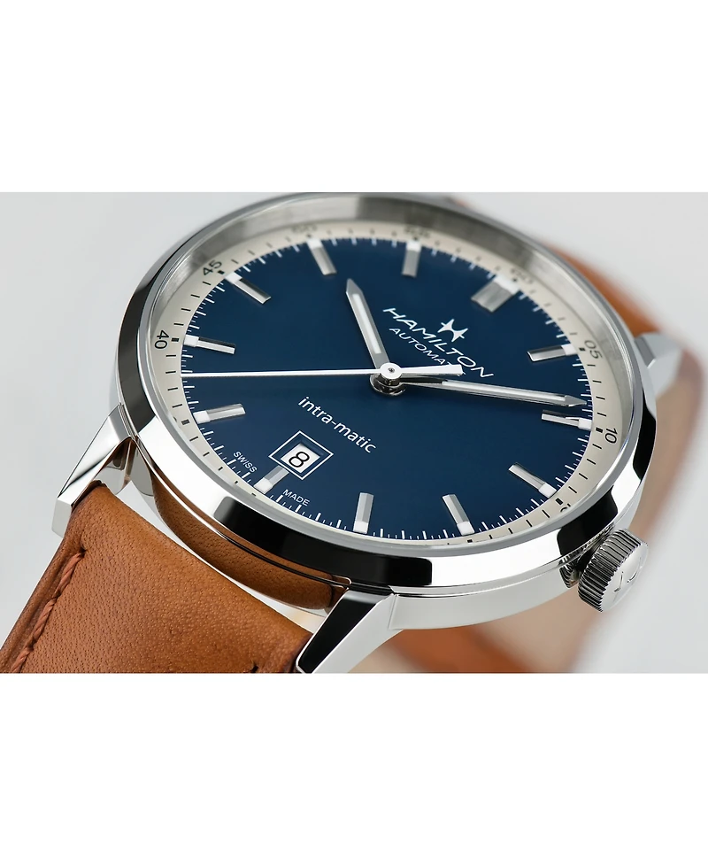 Hamilton Men's Swiss Automatic Intra-Matic Brown Leather Strap Watch 40mm
