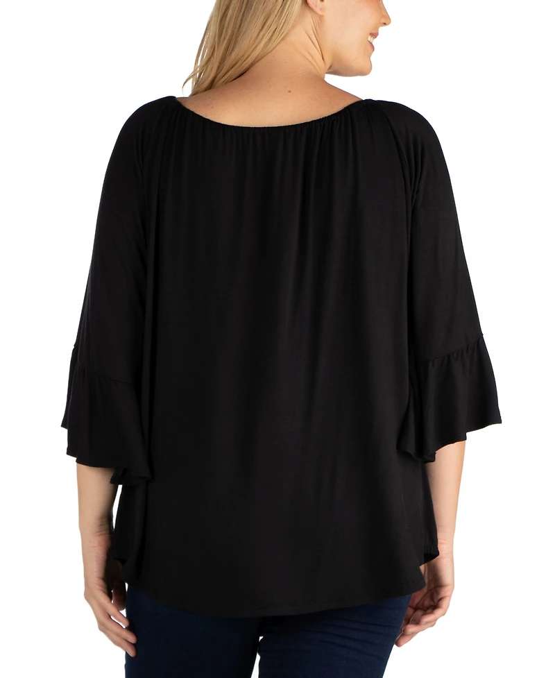 Women's Plus Flared Long Sleeves Henley Tunic Top