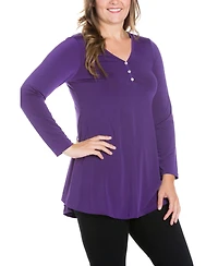 Women's Plus Size Flared Long Sleeves Henley Tunic Top