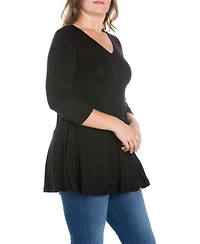 Plus 3/4 Sleeve V-Neck Tunic Top