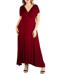 24seven Comfort Apparel Plus Empire Waist V-neck Maxi Dress
