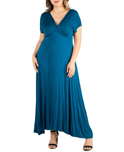 24seven Comfort Apparel Plus Empire Waist V-neck Maxi Dress