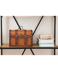 Vintiquewise Decorative Wood Leather Treasure Box - Large Trunk