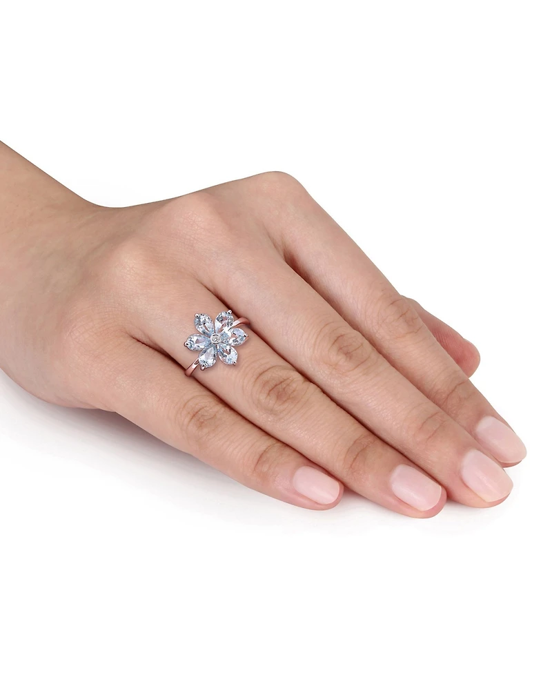 Aquamarine and Diamond Accent Floral Ring