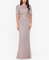 Betsy & Adam Glitter Drape-Back Cape Gown