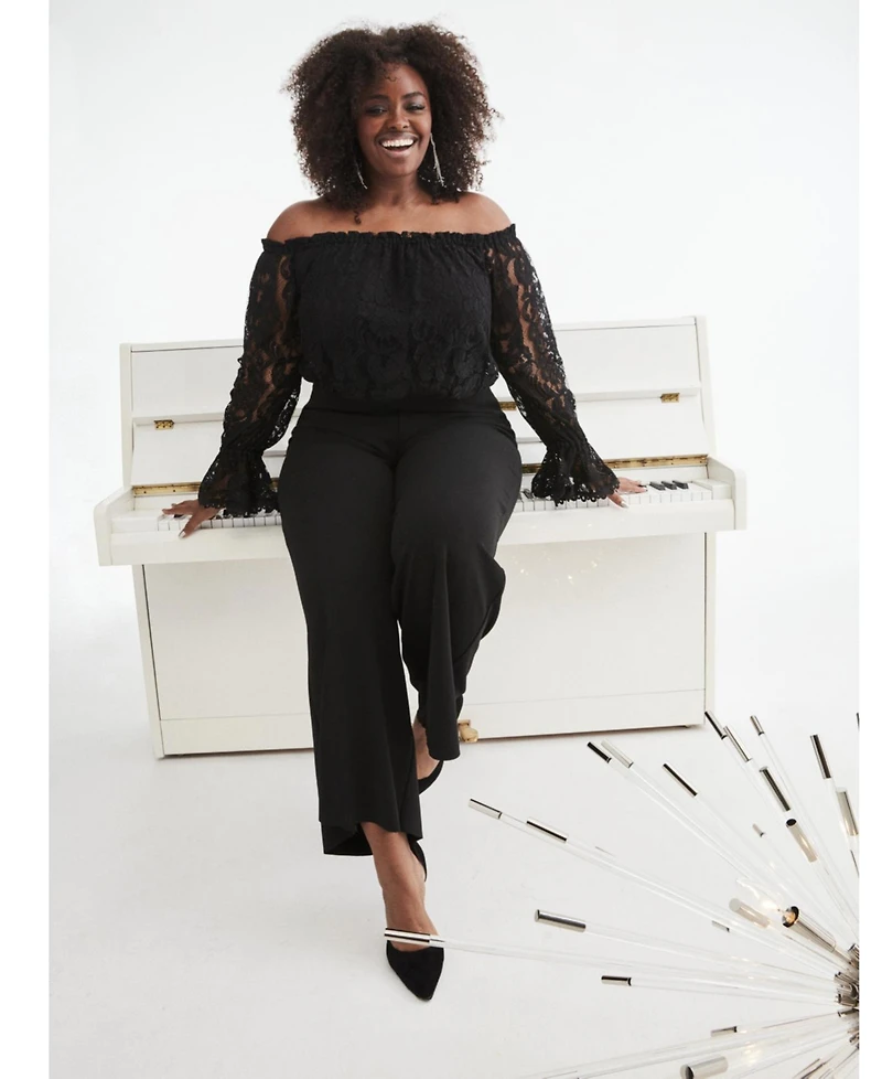 Adrianna Papell Plus Size Off-The-Shoulder Lace Jumpsuit