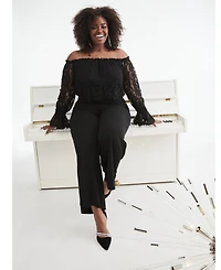 Adrianna Papell Plus Size Off-The-Shoulder Lace Jumpsuit