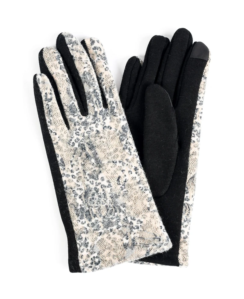 Women's Leopard Mixed Media Jersey Touchscreen Glove