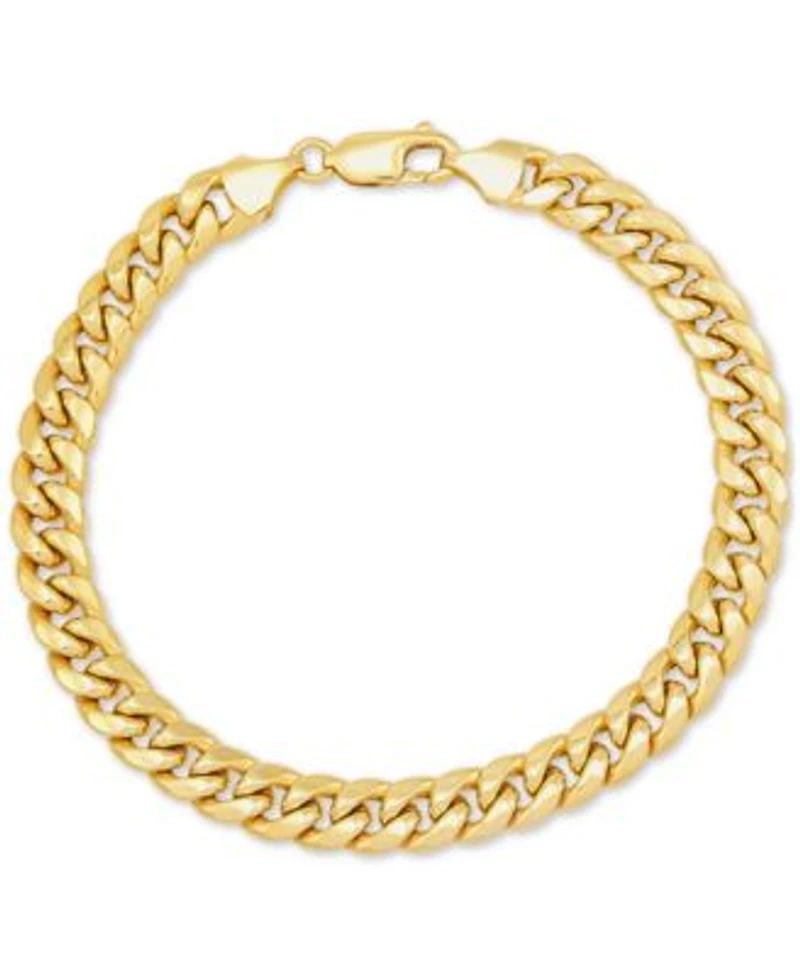 Italian Gold Miami Cuban Link Chain Bracelet 7mm In 10k Yellow Gold Or 10k White Gold