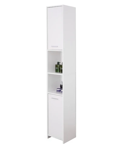 Basicwise Versatile 77-Inch White Tall Storage Cabinet with 2 Doors and Adjustable Shelves, Linen Tower Cabinet, Bathroom Organizer and Storage
