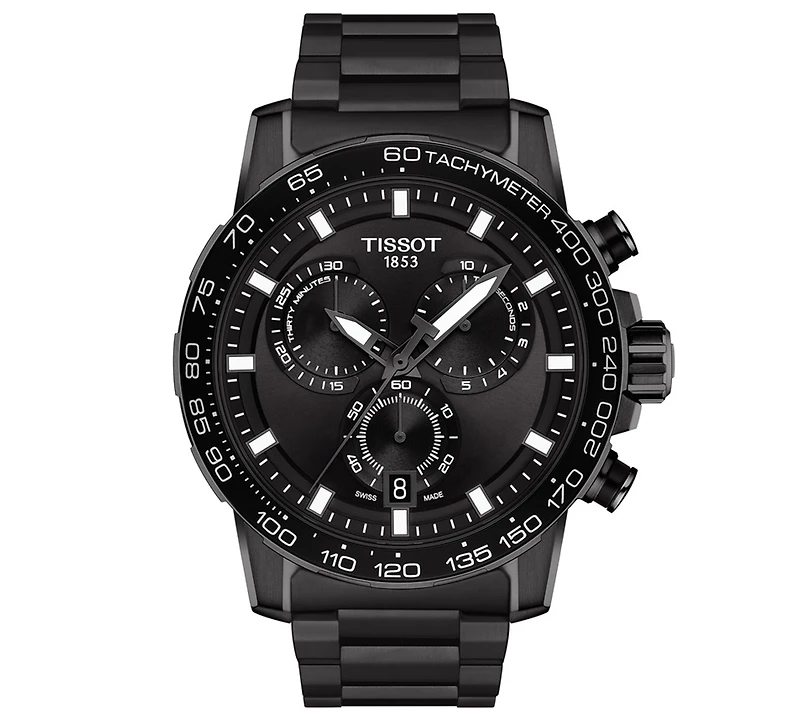 Tissot Men's Swiss Chronograph Supersport Black Stainless Steel Bracelet Watch 45.5mm