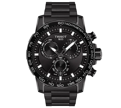 Tissot Men's Swiss Chronograph Supersport Black Stainless Steel Bracelet Watch 45.5mm