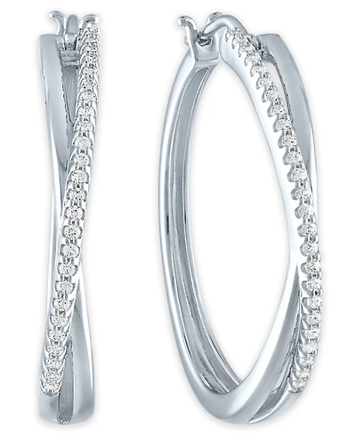 Diamond Crossover Hoop Earrings (1/4 ct. t.w.) in Sterling Silver