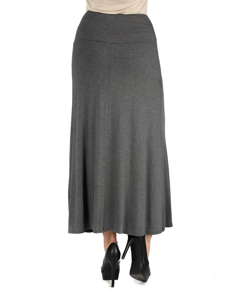 24Seven Comfort Apparel Women Elastic Waist Solid Color Maxi Skirt