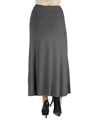 24Seven Comfort Apparel Women Elastic Waist Solid Color Maxi Skirt