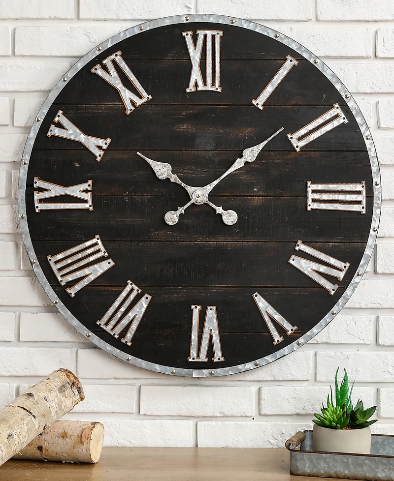 Glitzhome Oversized Farmhouse Wooden Galvanized Wall Clock