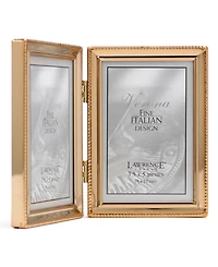 Polished Metal Hinged Double Picture Frame - Bead Border Design, 3.5" x 5"