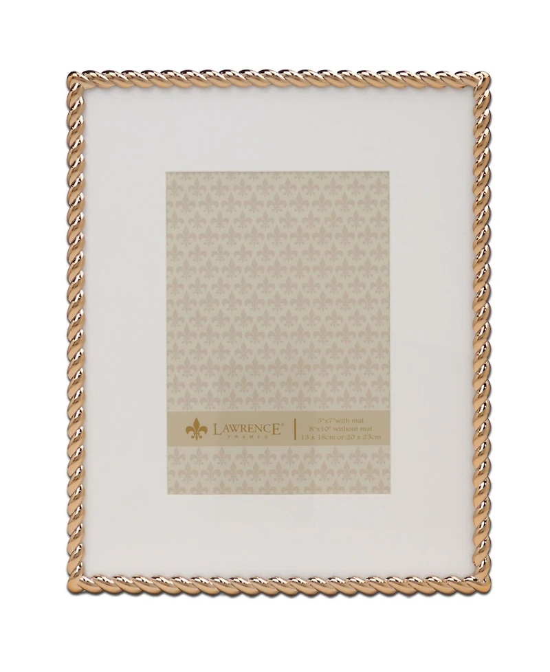 High Quality Polished Cast Metal Picture Frame - Rope Design with Mat, 8" x 10"