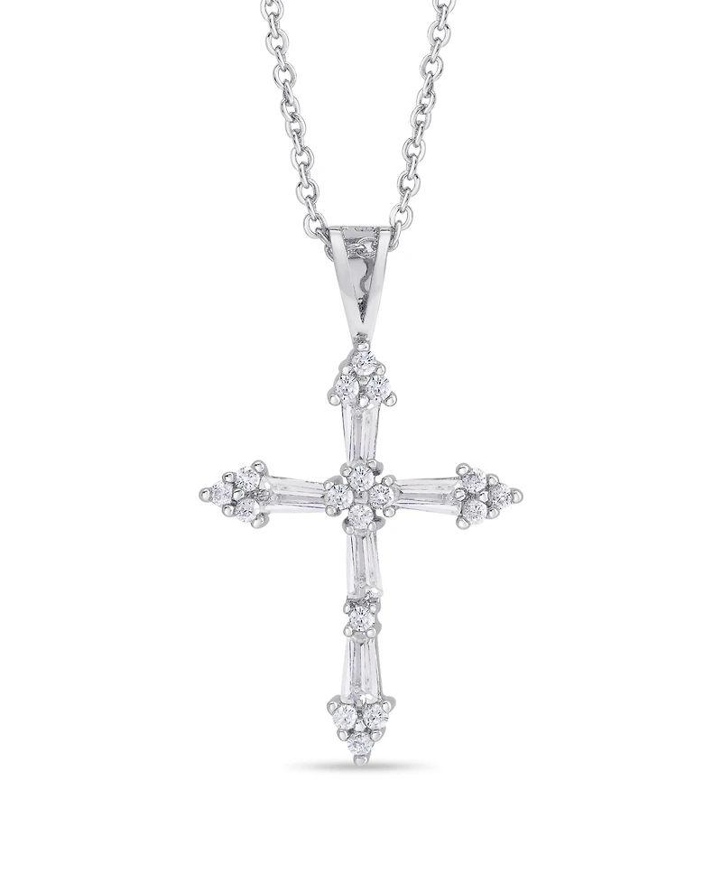 Cubic Zirconia Cross Pendant 18" Necklace in Silver Plate or Gold Plate