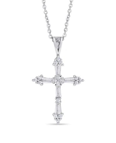 Cubic Zirconia Cross Pendant 18" Necklace in Silver Plate or Gold Plate