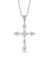 Cubic Zirconia Cross Pendant 18" Necklace in Silver Plate or Gold Plate