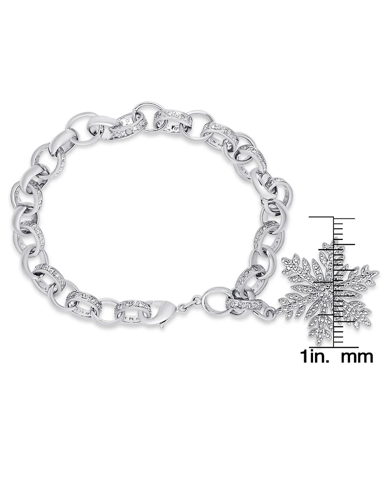 Diamond Accent Snowflake Charm Bracelet in Silver Plate