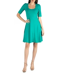 24seven Comfort Apparel a Line Knee Length Elbow Sleeves Dress