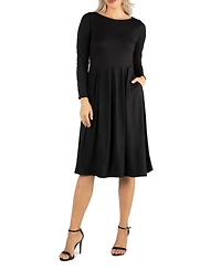 Women's Midi Length Fit and Flare Dress