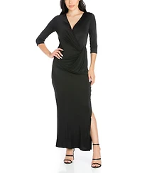Women's Fitted V-Neck Side Slit Maxi Dress