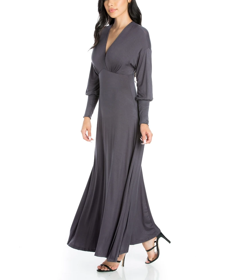 24seven Comfort Apparel Women's Formal Long Sleeve Maxi Dress
